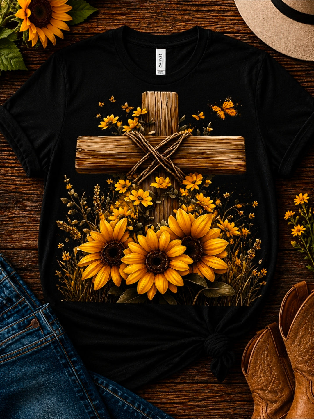 Yellow Flower with Cross Tee Shirt