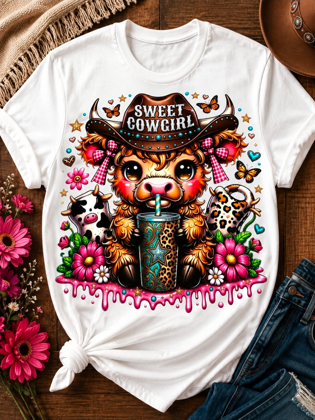 Cow Girl Highland cow Tee Shirt