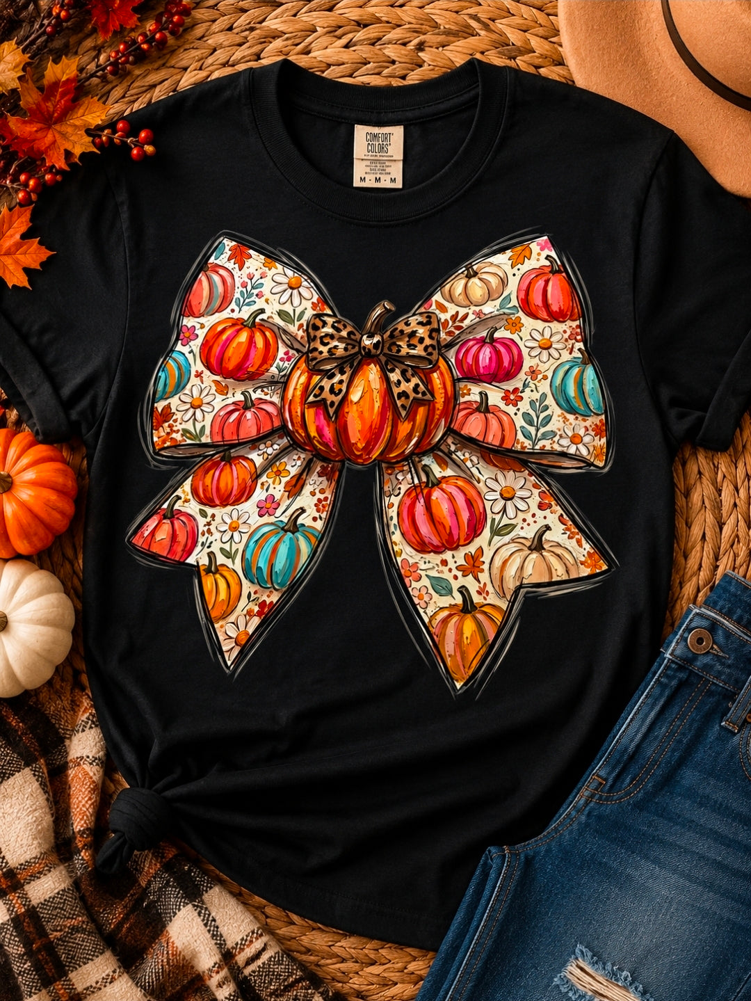 Fall Design Bow Tee Shirt