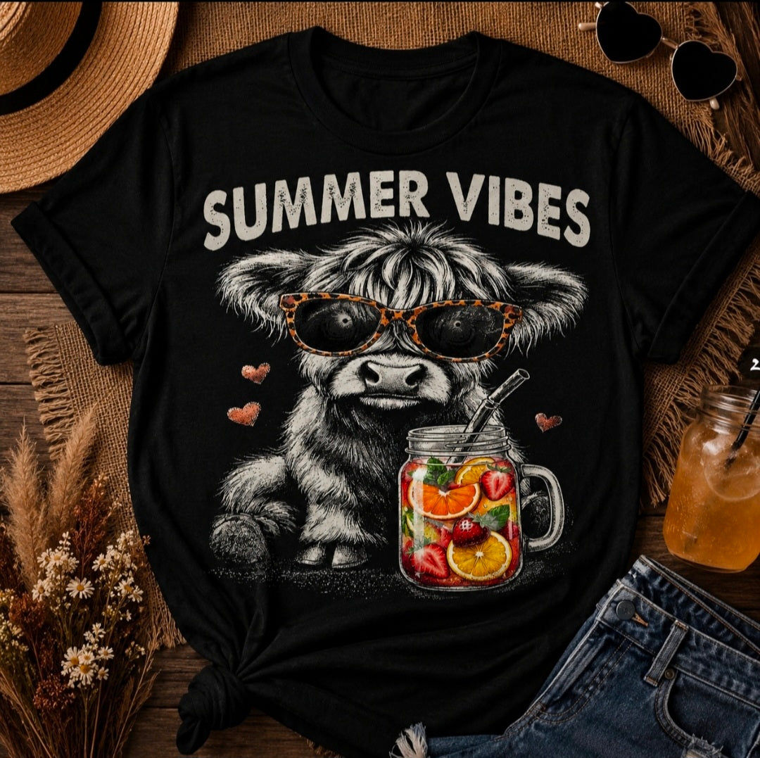 Highland Cow Summer Vibes Tee Shirt